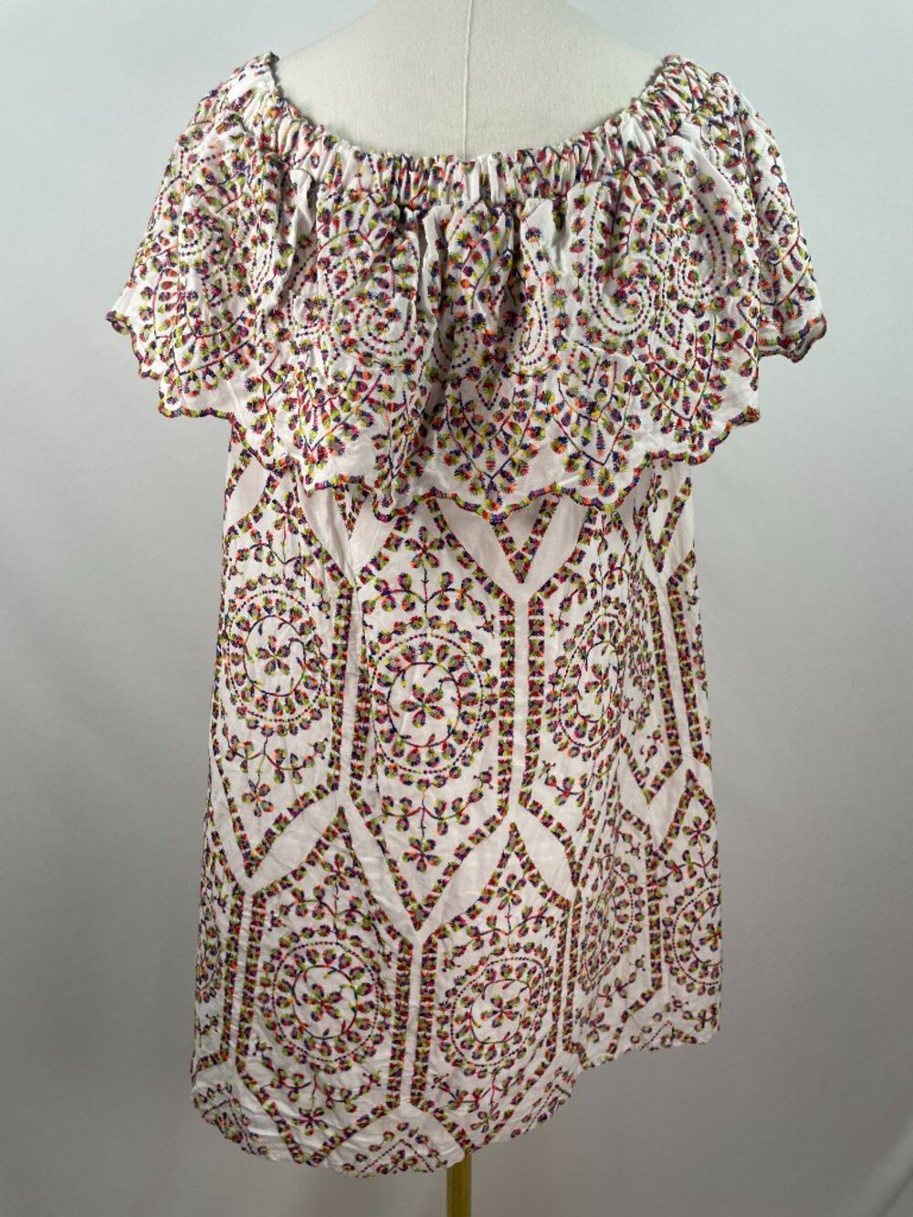 NWT New York & Company Rainbow Embroidered Eyelet Off-the-Shoulder Dress Size XL